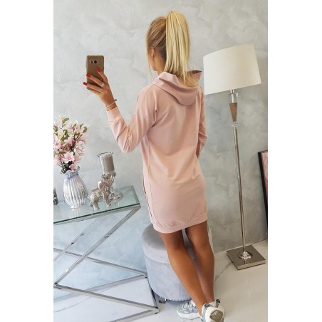 Dámsky šaty s kapucňou 67292 - púdrovo ružové