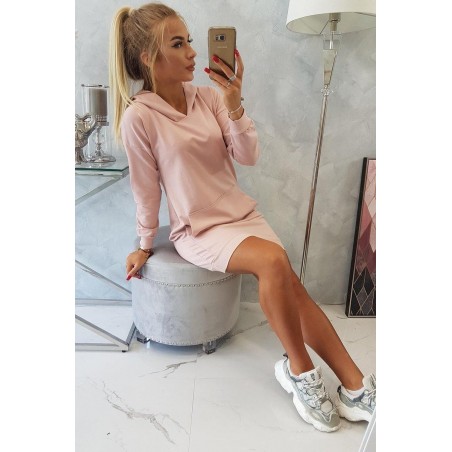 Dámsky šaty s kapucňou 67292 - púdrovo ružové