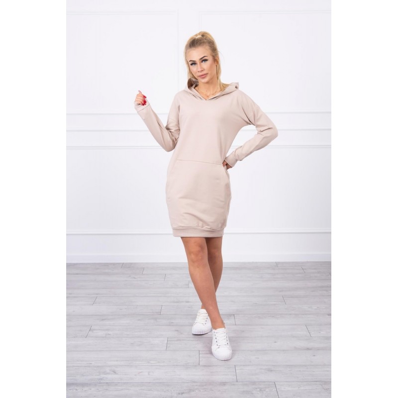 Dámsky šaty s kapucňou 67292 - béžové