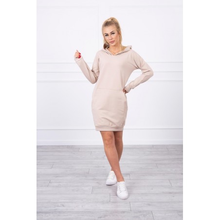 Dámsky šaty s kapucňou 67292 - béžové