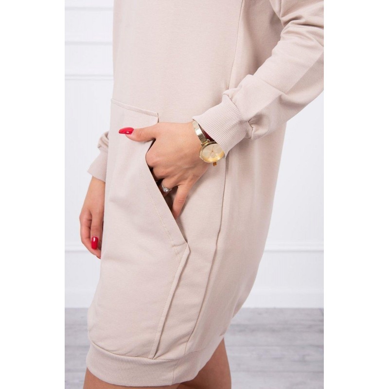 Dámsky šaty s kapucňou 67292 - béžové