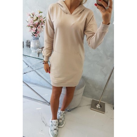 Dámsky šaty s kapucňou 67292 - béžové