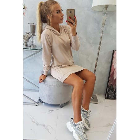 Dámsky šaty s kapucňou 67292 - béžové