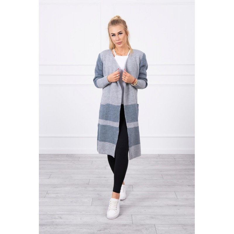 Dámsky dlhý kardigán 2019-26 - sivo-džínsový