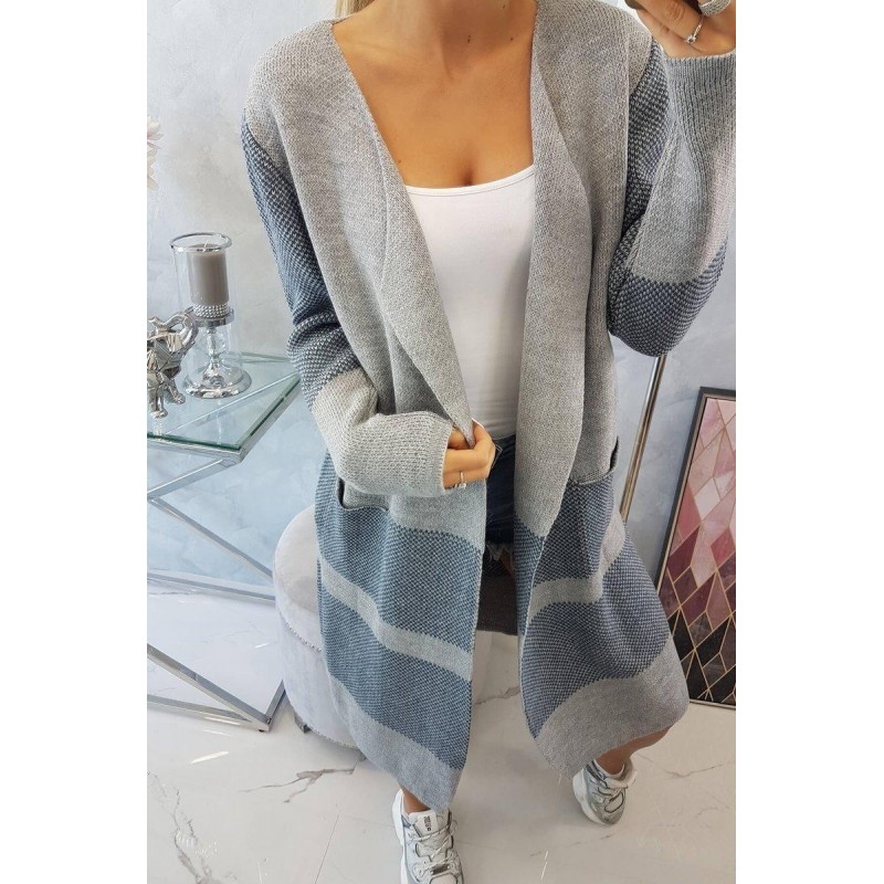 Dámsky dlhý kardigán 2019-26 - sivo-džínsový
