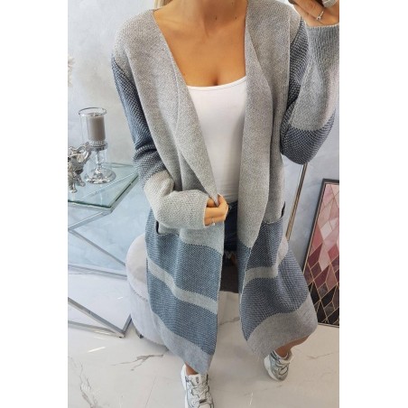 Dámsky dlhý kardigán 2019-26 - sivo-džínsový