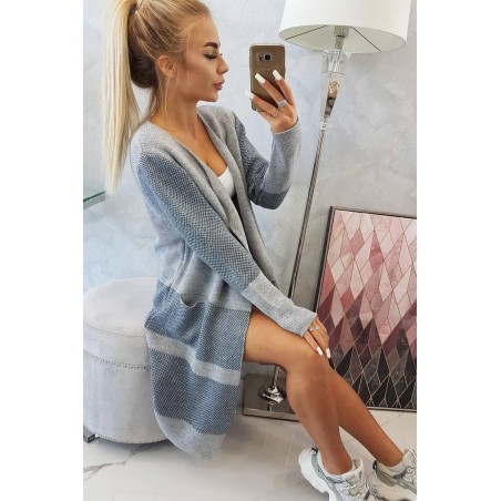 Dámsky dlhý kardigán 2019-26 - sivo-džínsový