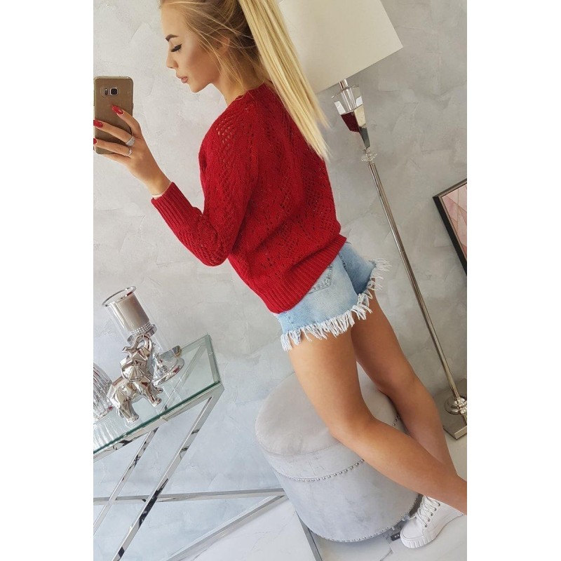 Dámsky sveter na gombíky 2020-6 - červený