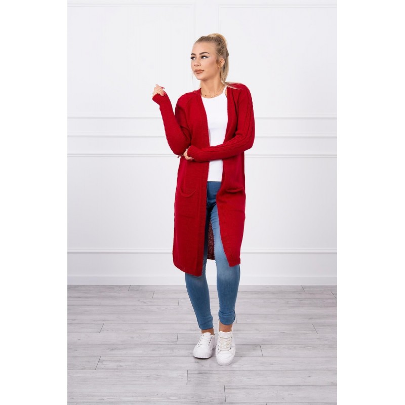Dámsky červený kardigán s vreckami 2020-3