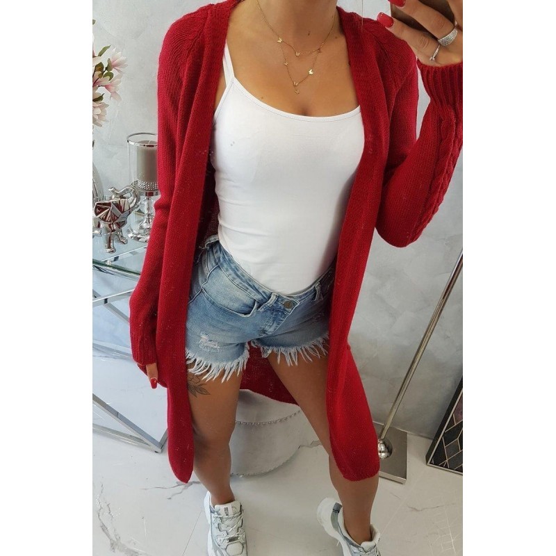 Dámsky červený kardigán s vreckami 2020-3