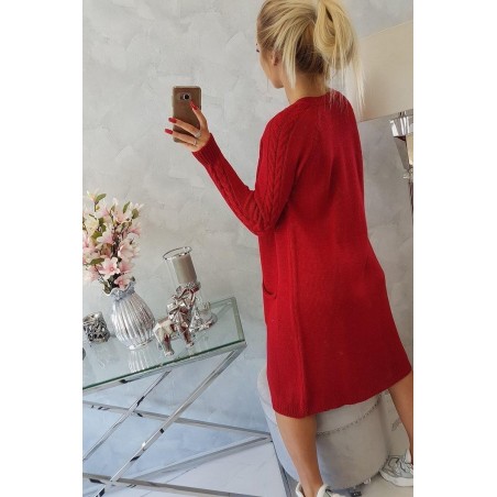 Dámsky červený kardigán s vreckami 2020-3