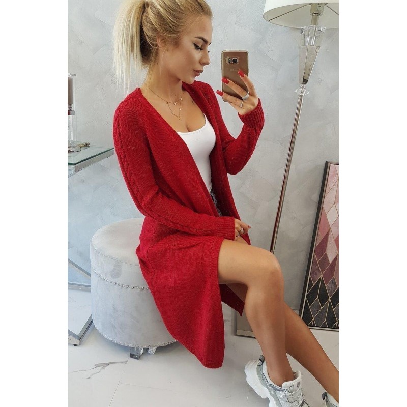 Dámsky červený kardigán s vreckami 2020-3