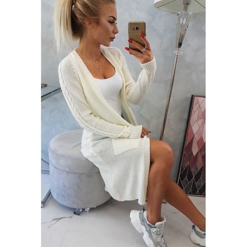 Dámsky ecru kardigán s vreckami 2020-3