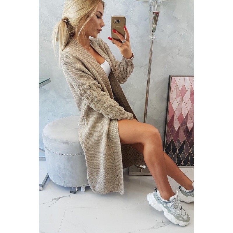 Dlhý dámsky béžový kardigán 2020-9
