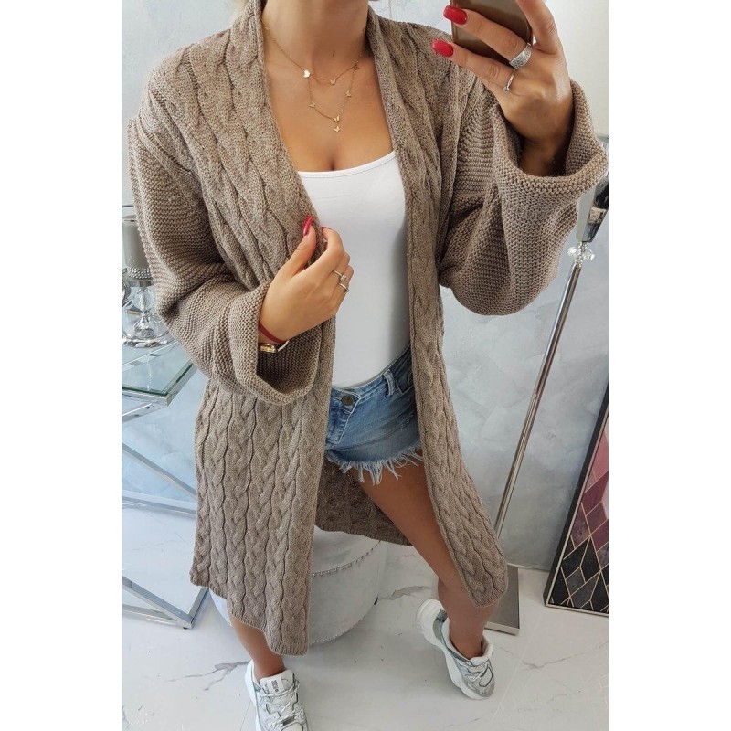 Dámsky kapučínový dlhý kardigán 2020-11