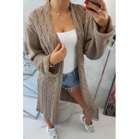 Dámsky kapučínový dlhý kardigán 2020-11