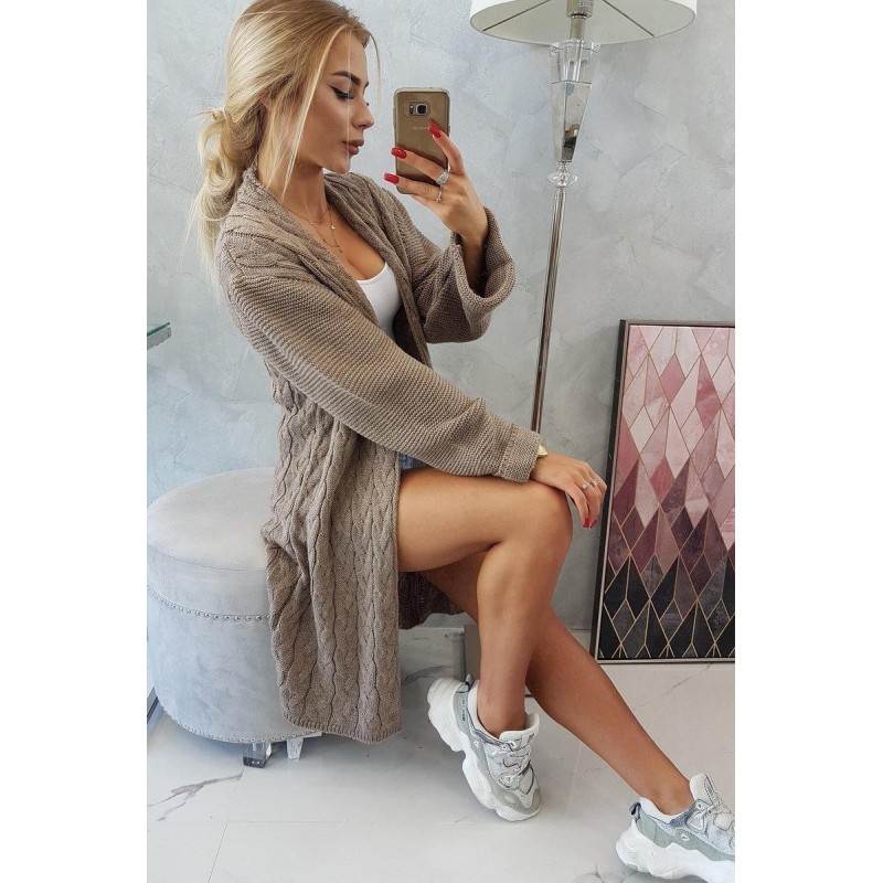 Dámsky kapučínový dlhý kardigán 2020-11