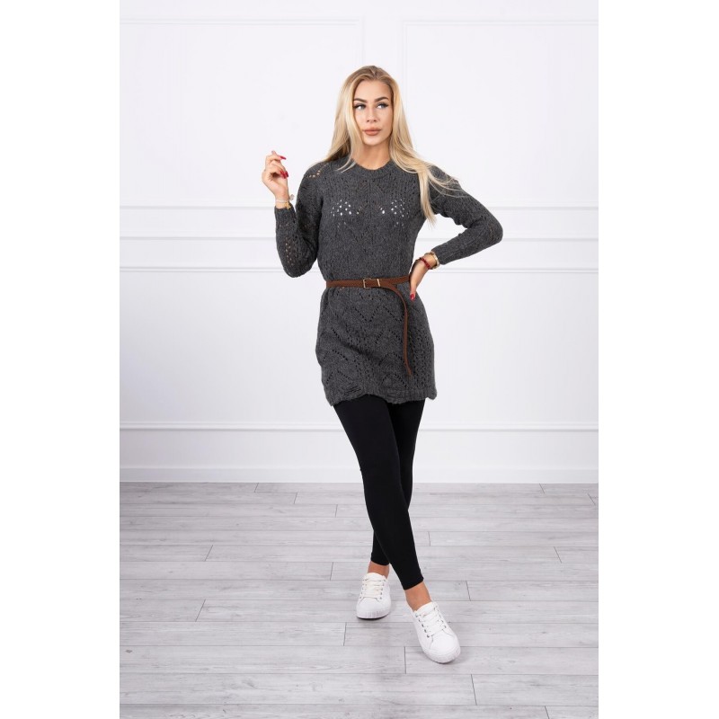Dámsky sveter s opaskom 2020-5 - grafitový