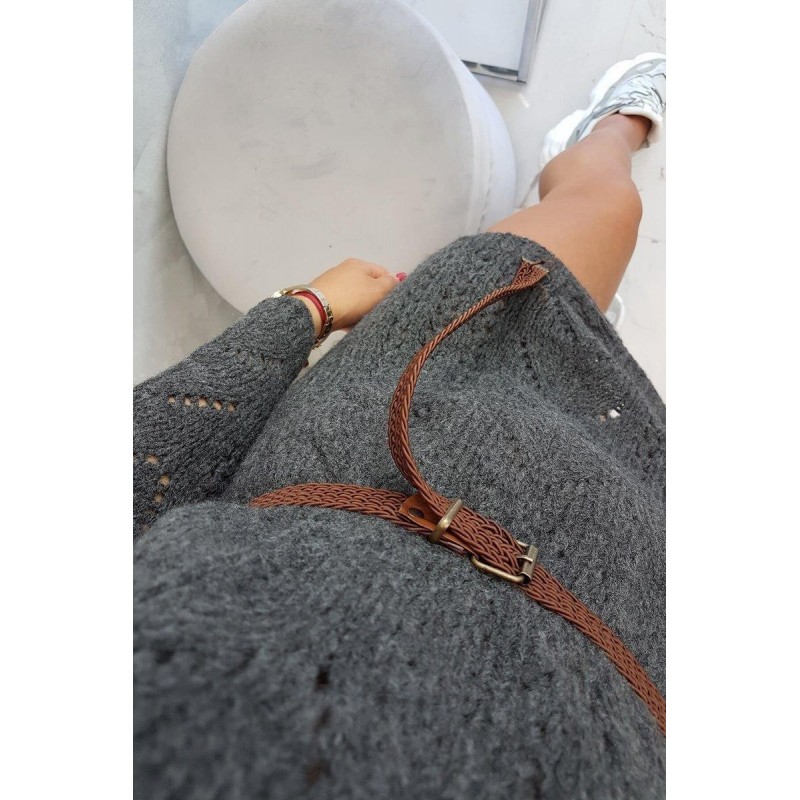 Dámsky sveter s opaskom 2020-5 - grafitový