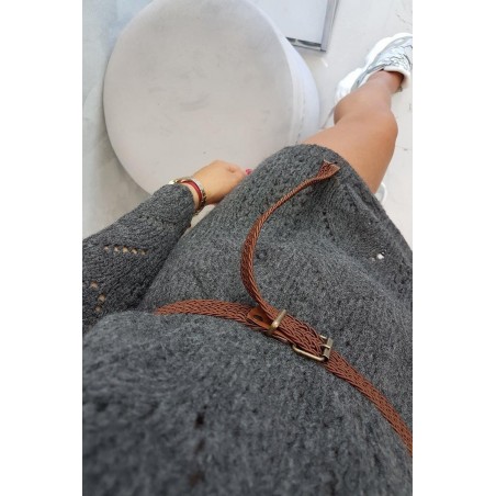 Dámsky sveter s opaskom 2020-5 - grafitový