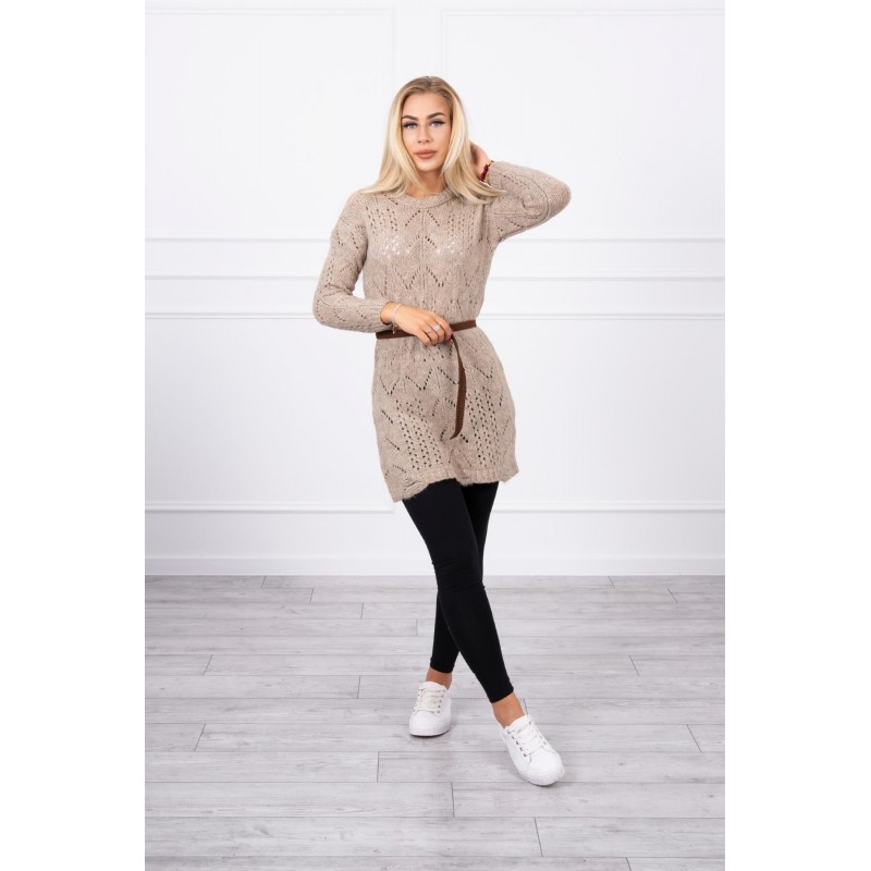 Dámsky sveter s opaskom 2020-5 - béžový