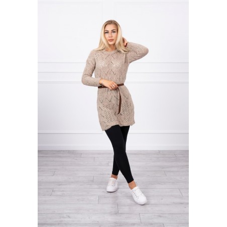 Dámsky sveter s opaskom 2020-5 - béžový