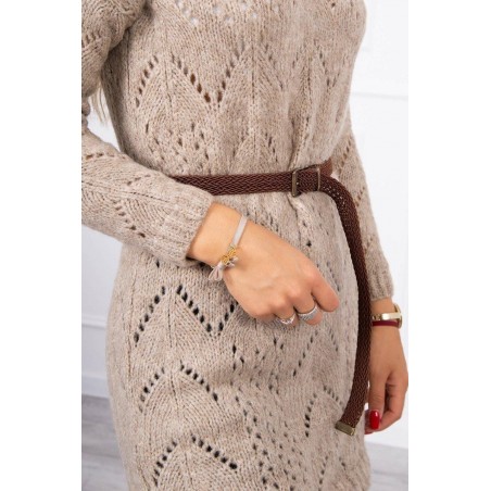 Dámsky sveter s opaskom 2020-5 - béžový