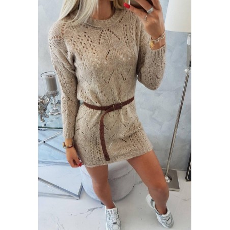 Dámsky sveter s opaskom 2020-5 - béžový