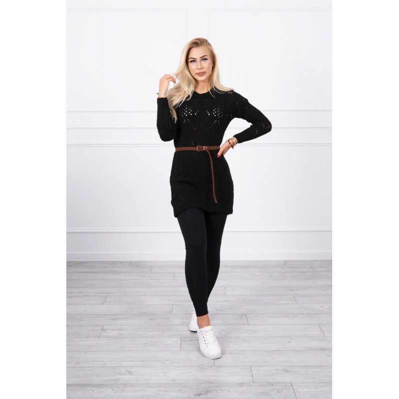 Dámsky sveter s opaskom 2020-5 - čierny