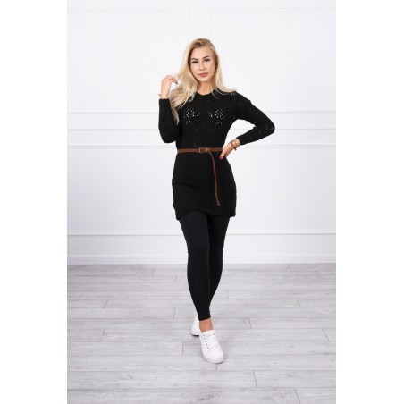Dámsky sveter s opaskom 2020-5 - čierny