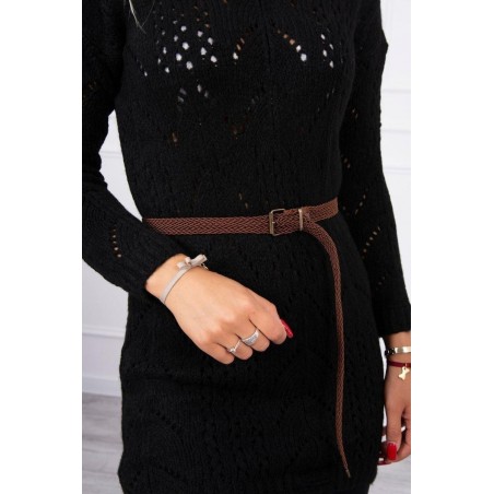 Dámsky sveter s opaskom 2020-5 - čierny