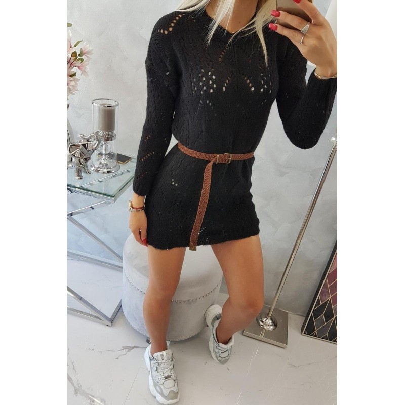 Dámsky sveter s opaskom 2020-5 - čierny