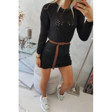 Dámsky sveter s opaskom 2020-5 - čierny