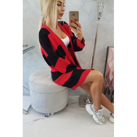Dvojfarebný dámsky kardigán 2020-2 - čierno-červený