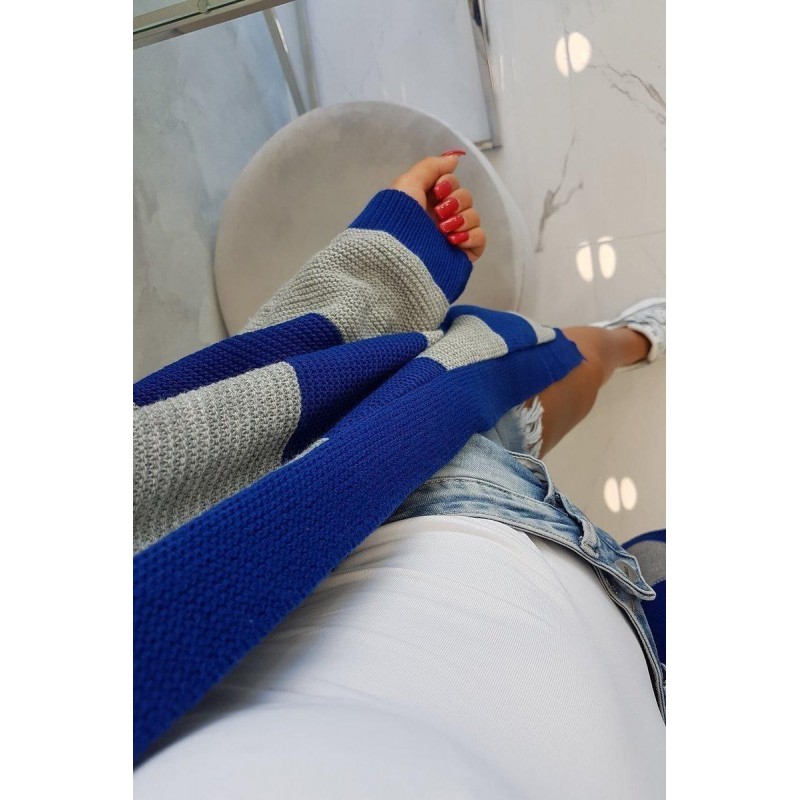 Dvojfarebný dámsky kardigán 2020-2 - sivo-modrý