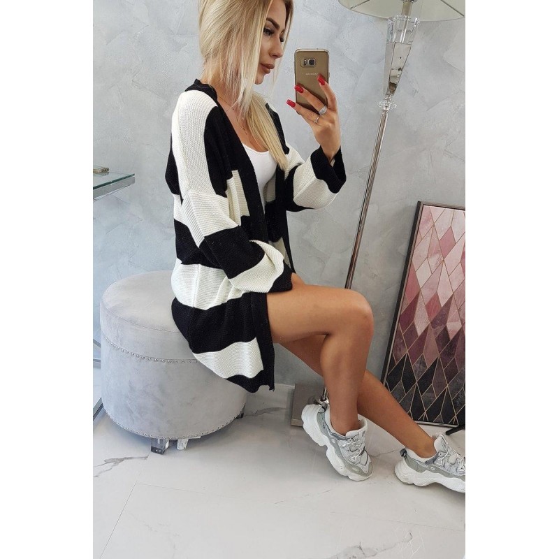Dvojfarebný dámsky kardigán 2020-2 - ecru-čierny