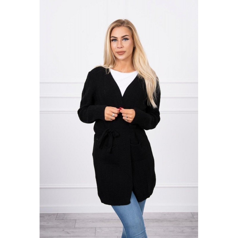 Dámsky kardigán s opaskom SN-7033 - čierny