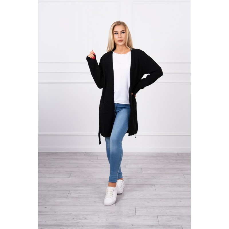 Dámsky kardigán s opaskom SN-7033 - čierny