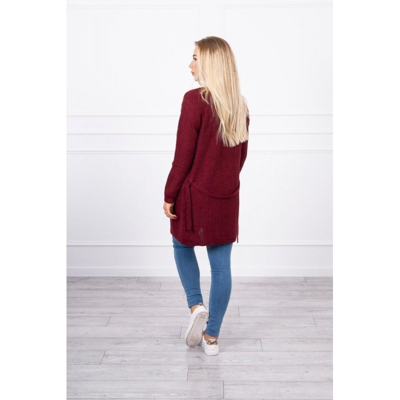 Dámsky kardigán s opaskom SN-7033 - bordový