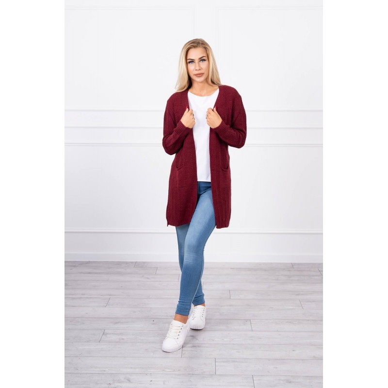 Dámsky kardigán s opaskom SN-7033 - bordový