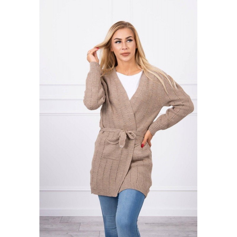 Dámsky kardigán s opaskom SN-7033 - kapučínový