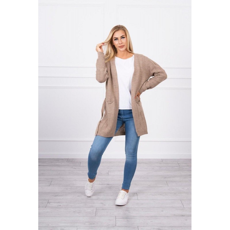 Dámsky kardigán s opaskom SN-7033 - kapučínový