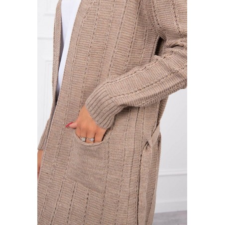 Dámsky kardigán s opaskom SN-7033 - kapučínový