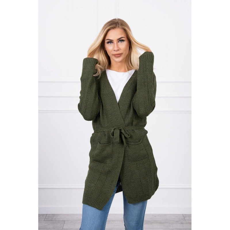 Dámsky kardigán s opaskom SN-7033 - kaki