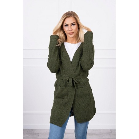 Dámsky kardigán s opaskom SN-7033 - kaki