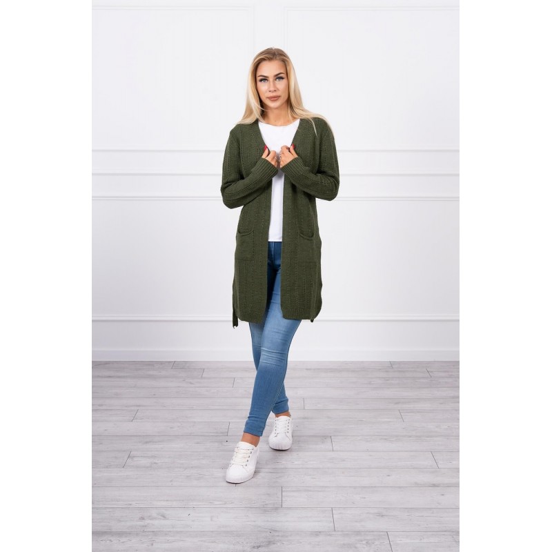 Dámsky kardigán s opaskom SN-7033 - kaki