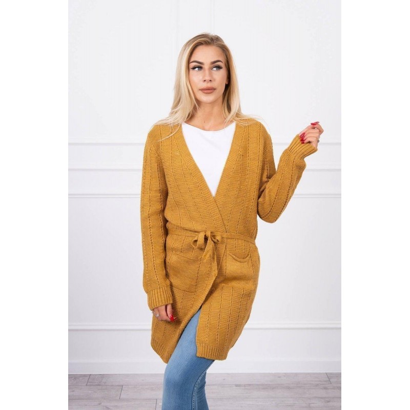 Dámsky kardigán s opaskom SN-7033 - horčicový