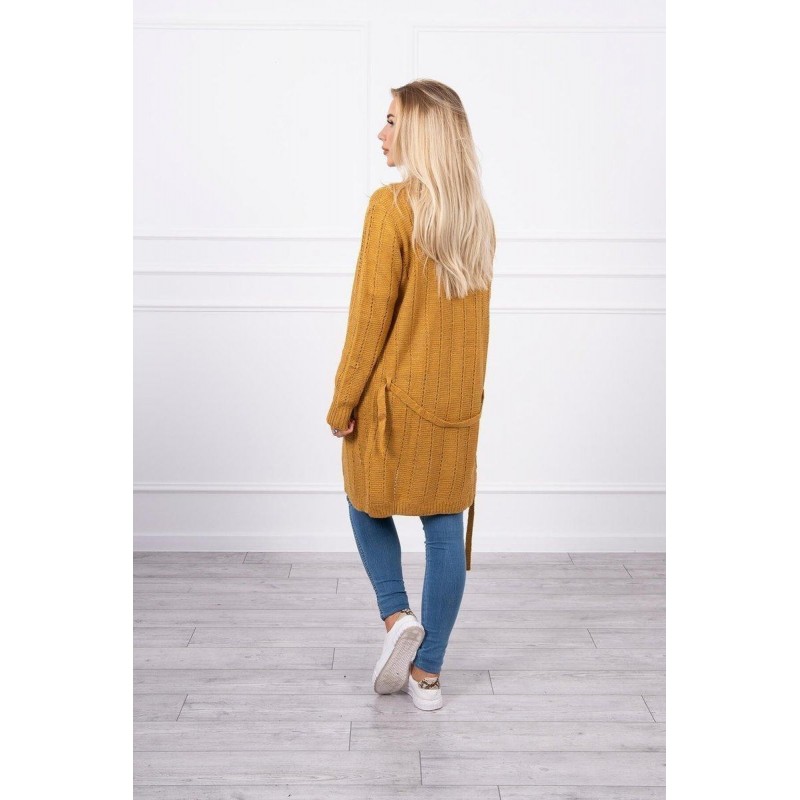 Dámsky kardigán s opaskom SN-7033 - horčicový