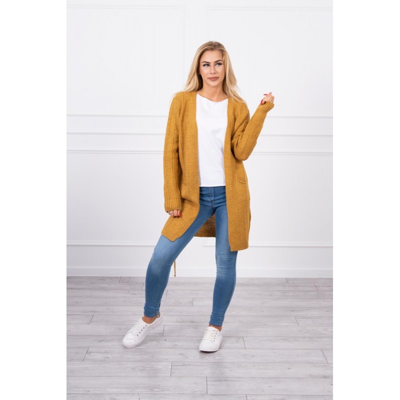 Dámsky kardigán s opaskom SN-7033 - horčicový
