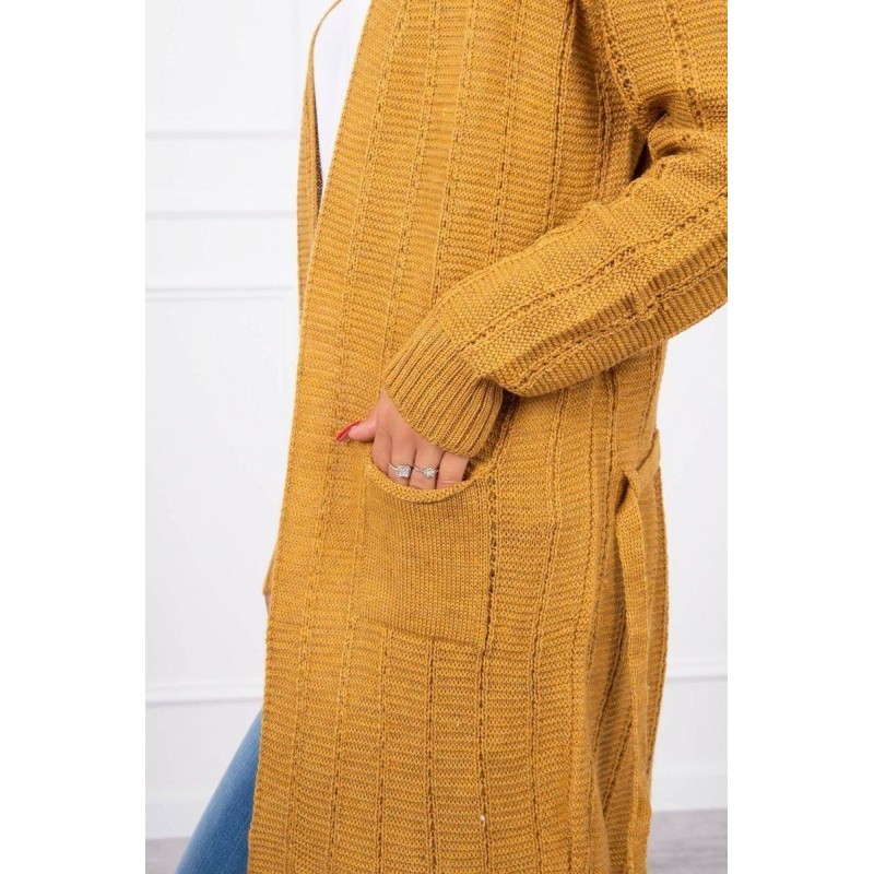 Dámsky kardigán s opaskom SN-7033 - horčicový